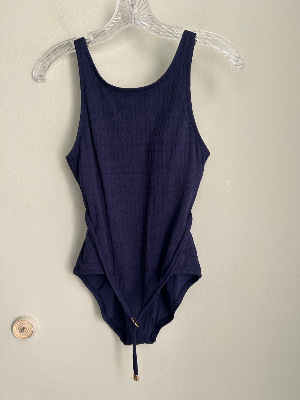 Tommy Bahama Navy Ribbed One-Piece Swimsuit with Drawstring